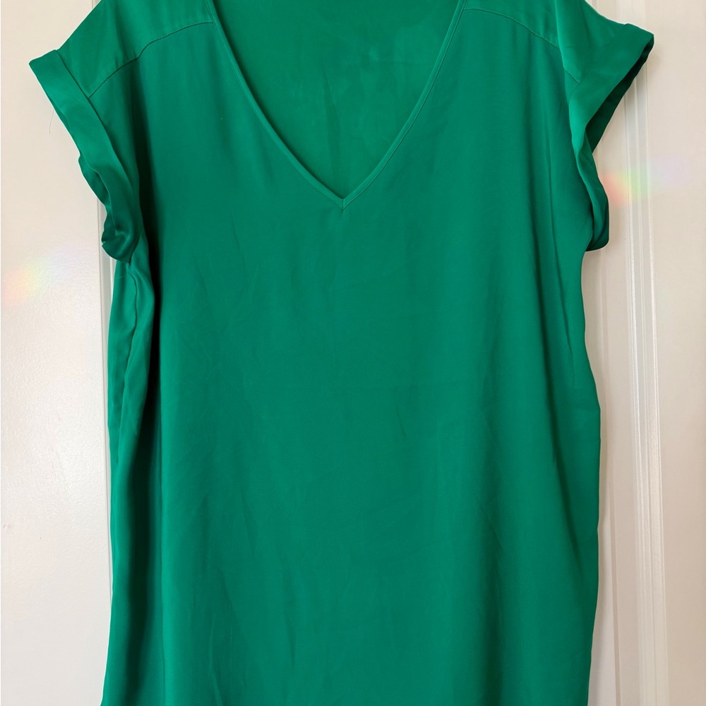 Express Emerald Satin V-Neck Gramercy Tee